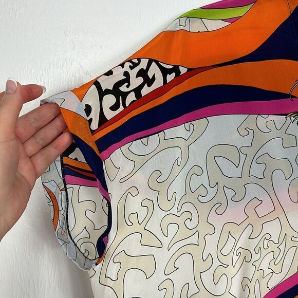 Analili Silk Colorful Short Sleeve Drawstring Relaxed Fit Tunic Top One Size - Picture 2 of 8